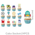 Zurück zur Schule Cupcake Topper Set, süße Schulbus und Rucksack Designs für Party. - Kleine Tortenstecker 24 Stk. - Schulanfang