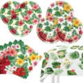 Tropical Hawaiian party disposable paper plates napkins tablecloth set with hibiscus. - 4-Piece Set B / 7in Plate 10PCS + 9in Plate 10PCS + Napkin 20PCS + Tablecloth 1PC