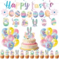Ostern Party Deko Set mit Banner Luftballons Kuchen Topper Osterhase Hängend Deko - Ostern 5-Teiliges Set