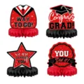 Abschluss Party Waben Dekoration Set, rot schwarze Tischdeko für Graduierungsfeier und Abschlussball. - Abschluss Waben Ornament / 4er-Set / Rot