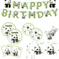 Niedliches Cartoon Panda Geburtstag Party Zubehoer Set mit Teller Bechern und Servietten. - 6-Teiliges Set (Teller+Becher+Servietten+Tischdecke+Banner)
