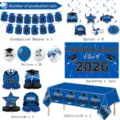 Komplettes Abschluss Party Deko Set mit Banner Luftballons Tischdecke Hintergrund - 6-teiliges Hauptset / Banner+Ballons+Waben+Spiral+Hintergrund+Tischdecke / Blau Abschluss