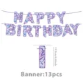 Dämonenjäger Thema Geburtstag Party Banner in lila Riss Textur, 13 Stk Dekoration. - Banner / 13Stk