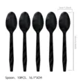 Schwarze Plastiklöffel 10 Stk Set für Party Essgeschirr, langlebig und elegant im Gebrauch. - Schwarzer Kunststofflöffel (10 Stück)