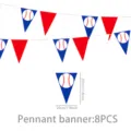 Baseball Thema Party Wimpel Kette mit rot weissen und blauen Dreiecksfahnen, 8 Stück. - Wimpelkette, 8-tlg.