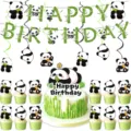 Panda Geburtstag Dekoration Set Süße Cartoon Wimpelkette Tortenaufleger Muffinförmchen - 4-Teiliges Set (Aufsätze+Wirbel+Banner)