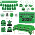 2026 Abschluss Party Dekoration Set Banner Luftballons Tischdecke Waben Deko Neu - 6-teiliges Hauptset / Banner+Ballons+Waben+Spiral+Hintergrund+Tischdecke / Grün Abschluss