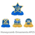 Abschlussfeier Dekoration Wabenbälle Set aus 4 Stück für feierliche Abschlussfeier. - Waben-Tischdeko - Blau Gold Abschluss / 4er-Set