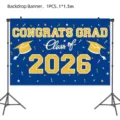 Abschluss Party Hintergrund Banner 2026 Gold Glitzer Design Fotobox Requisiten Dekoration. - Hintergrundtuch - Blau Gold Abschluss / 1*1.5m 1 Stück/Packung