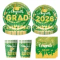2026 Abschluss Party Geschirr Set grüngoldene Pappteller Becher Servietten für Feier. - 4-teiliges Set (Teller + Becher + Servietten) / Grün und Gold Abschluss