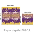 Schwarz-goldene Abschluss Papierservietten 20Stk Party Geschirr Dekoration Zubehör - Lila und Gold Abschluss / Servietten 20 Stück