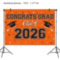 2026 Abschluss Hintergrund Banner Orange Klasse von Abschlussfeier Party Dekoration 1.5x1m - Abschluss Hintergrund Banner / 100x150cm / Orange