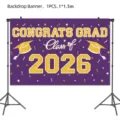 Abschluss Hintergrund Banner 1x1.5m lila gold Klasse von 2026 Party Deko Foto Requisite - Lila und Gold Abschluss / Hintergrund 100*150cm