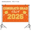 Abschluss Hintergrund Banner orange Klasse 2026 Party Dekoration Fotokabine 1x1,5m - Hintergrundstoff - Orange Gold Abschluss / 1 Stück