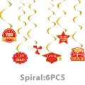 2026 Abschluss Party Spirale Hängende Dekorationen Rot Gold Grad Kappe Set 6Stk - Hängende Wirbel - Rot Gold Abschluss / 6er Set
