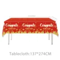 Rote Abschlussfeier Tischdecke mit goldenem Congrats Grad Druck und Party Silhouetten. - Tischdecke - Rot Gold Abschluss / 137*274cm