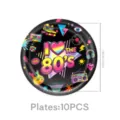 80er Jahre Retro Pappteller Party Deko Einweg Geschirr bunte Motive Musik Stil 10 Stk - 7 Zoll Teller / 10er Pack