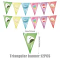 Cute cartoon food triangular banner set for birthday party decorations, 12 pieces included. - Squishy Food Triangular Banner