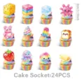 Süße Cartoon Macaron Cupcake Topper Tortendeko 24Stk für Geburtstag Party Dekorationen - Brötchen Squishy Kleine Cupcake-Stecker 24 Stück