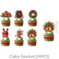 Weihnachten Cupcake Topper Set 24Stk. Party Kuchen Dekoration 8cm festliche Dessert Deko - Goldener Weihnachtsstil (Kleine Tortenaufsätze)