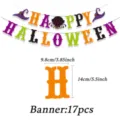 Halloween party decoration banner set with letters and cute elements for spooky festive indoor events. - Witch Hat Spider Style (Banner 02) / 17 Pieces