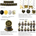 Neujahr Schwarz Gold Party Dekoration Set mit Luftballons und Kuchendekoration. - 5-teiliges Deko-Set (Ballons Banner Wirbel Topper)