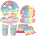 Cartoon food birthday party tableware set, paper plates, cups and napkins for kids. - Squishy Food 4-Piece Tableware Set