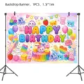 Bunter Macaron niedlich Geburtstag Party Hintergrund Banner Fotografie Dekoration 1.5x1m - Brötchen Squishy Party Hintergrund 1 Stück
