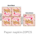 Pink plaid capybara theme paper napkins 20pcs set, cute animal birthday party tableware supplies. - Capybara Napkins (20 Pieces/Pack)