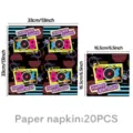 80er Jahre Retro Party Papierservietten, 33x33cm dekorative Tischbedeckung, 20 Stk. - Servietten