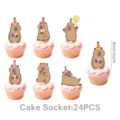 Capybara cupcake toppers 24pcs birthday party cake decorations cute animal food picks - Capybara Small Cupcake Toppers (24 Pieces/Pack)