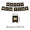 Black gold Happy New Year party banner 12pcs hanging decoration holiday celebration supplies - 12 Pieces/Pack (14*18CM)