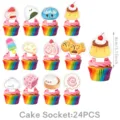 Cartoon cute food theme cupcake toppers set, 24 pieces of decorative cake inserts for party. - Squishy Food Cupcake Toppers