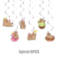 Capybara theme birthday party hanging swirls decoration 6pcs cute cartoon animal swirls - Capybara Spiral Hanging (6 Pieces/Pack)