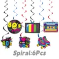 Retro 80er Jahre Party hängende Spiralen Dekoration Set mit Kassette und Schallplatten. - Wirbel-Dekoration