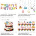 Cartoon squishy food birthday party decoration set banner hanging swirls cake toppers pack - Squishy Food 4-Piece Decor Set