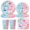 Boots or Bows gender reveal party tableware set including paper plates, cups and napkins. - Pink Blue Gender Reveal / 4-Piece Set (7in+9in Plate+Cup+Napkin)