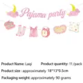 Pink pajama party banner set with cute cloud moon and sleepwear hanging decorations. - Banner