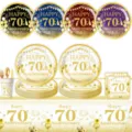 70. Geburtstag Party Deko Set komplett mit Papiertellern Bechern und Servietten. - 7-Zoll Teller (70. Jahrestag) / 10er Pack / Platin