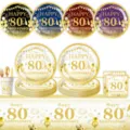 80 Geburtstag Party Deko Set Pappteller Becher Servietten Tischdecke gold Variante - Goldgeprägte Papierstrohhalme / 10er Pack / Weißgold 80. Jahrestag