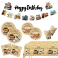 Retro Buch Thema Party Geschirr Set mit Tellern Tischen und Dekoration für Feier. - 6-teiliges Set (7 Zoll x10, 9 Zoll x10, Serviette x20, Becher x10, Tischdecke x1, Banner x1)