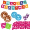 Mexikanische Party-Deko Set mit Banner, Tellern, Bechern und Tischdecke für Feiern. - Mexiko Tag der Toten Stil / 6-teiliges Set