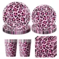 Pink leopard print party tableware set including paper plates, cups and napkins for birthdays. - Pink Leopard / 4-Piece Set (7in Plate 10 + 9in Plate 10 + Paper Cup 10 + Napkin 20)