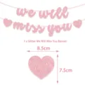 Pink glitter We Will Miss You banner and heart party decorations for farewell event. - Banner (Pink Retirement)