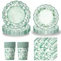 Eucalyptus themed party tableware set paper plates cups napkins for baby shower decoration - 4-Piece Set (Plates/Cups/Napkins)