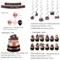 Set de decoración para fiesta de jubilación negro y oro rosa con pancarta globos y adornos de tarta. - Juego de 5 Piezas (Pancarta, Adorno Grande, Adornos Pequeños, Espirales, Globos)
