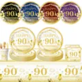 90. Geburtstag Party Deko Set, gold glitzer Pappteller Becher Servietten Tischdecke - Goldgeprägte Papierstrohhalme / 10er Pack / Weißgold 90. Jahrestag