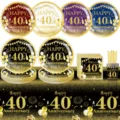 40 Geburtstag Partygeschirr Set mit Pappteller Becher Servietten und Tischdecke. - Goldgeprägte Papierstrohhalme / 10er Pack / Schwarzgold 40. Jahrestag