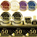 50. Geburtstag Party Zubehör Set mit Pappteller Becher Servietten und Tischdecke. - Goldgeprägte Papierstrohhalme / 10er Pack / Schwarzgold 50. Jahrestag