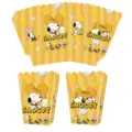 Snoopy theme paper popcorn boxes for kids birthday party, cute yellow cartoon design. - Popcorn Boxes: 6 Pcs